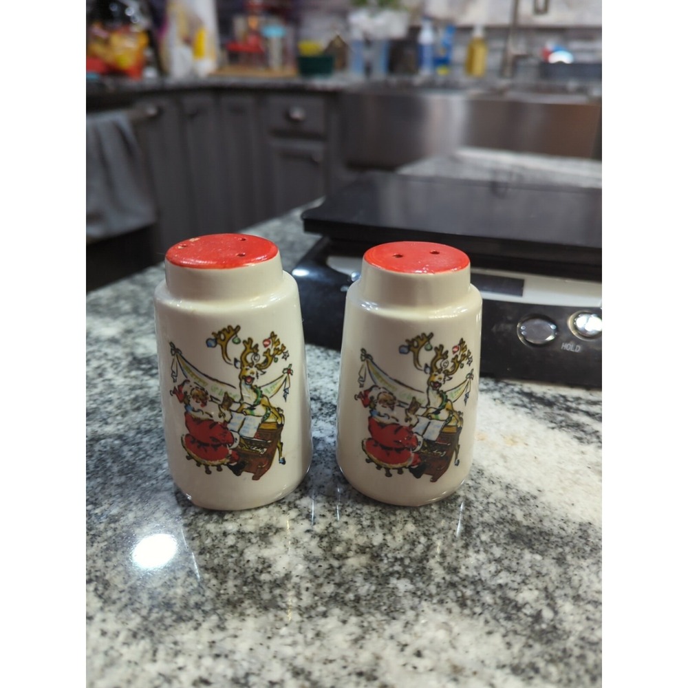 Vintage Brinn's Santa Claus & Singing Reindeer S&P Shakers  Christmas Kitschy